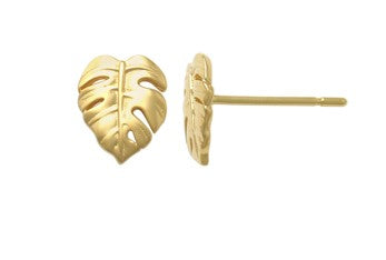 Monstera Earrings Yellow Gold